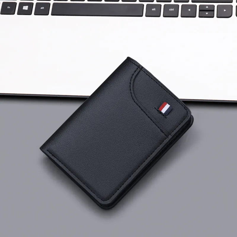 Portafoglio Pieghevole Verticale Da Uomo Minimalista Pelle PU Trama Litchi Porta Carte Ultra Sottile Decorazione Righe