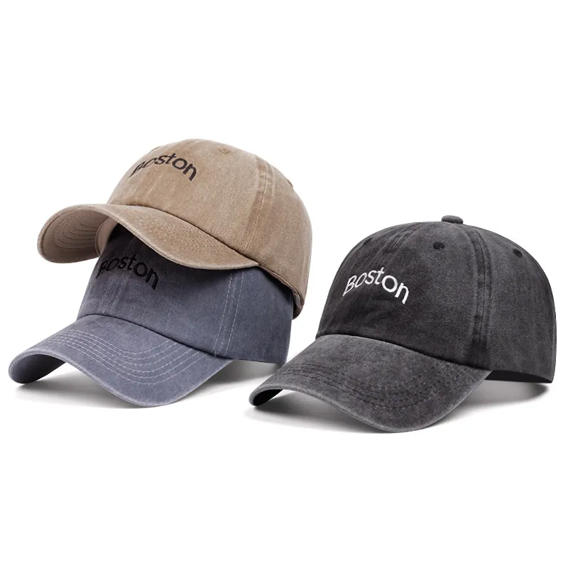 Cappello Da Baseball In Cotone Lavato Con Ricamo Boston Vintage Distressed Regolabile Dad Hat Per Uomo Donna