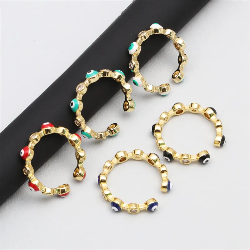 Evil Eye Offener Ring Vergoldetes Kupfer Emaille Zirkon Verstellbar Übertriebener Böhmischer Schmuck Für Damen