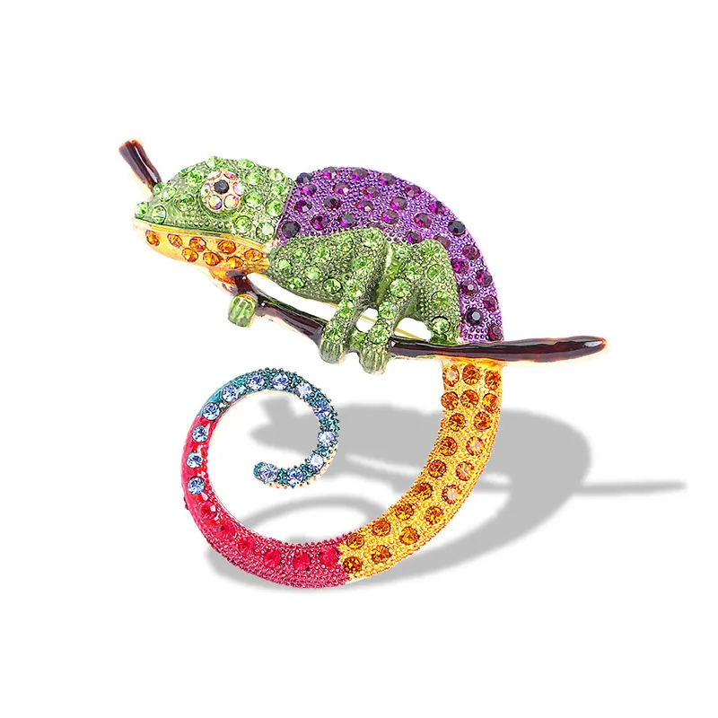 Western Retro Alloy Chameleon Brooch Animal Shape Inlaid Multi Color Rhinestone Jewelry Fashion Accessories Gift For Women