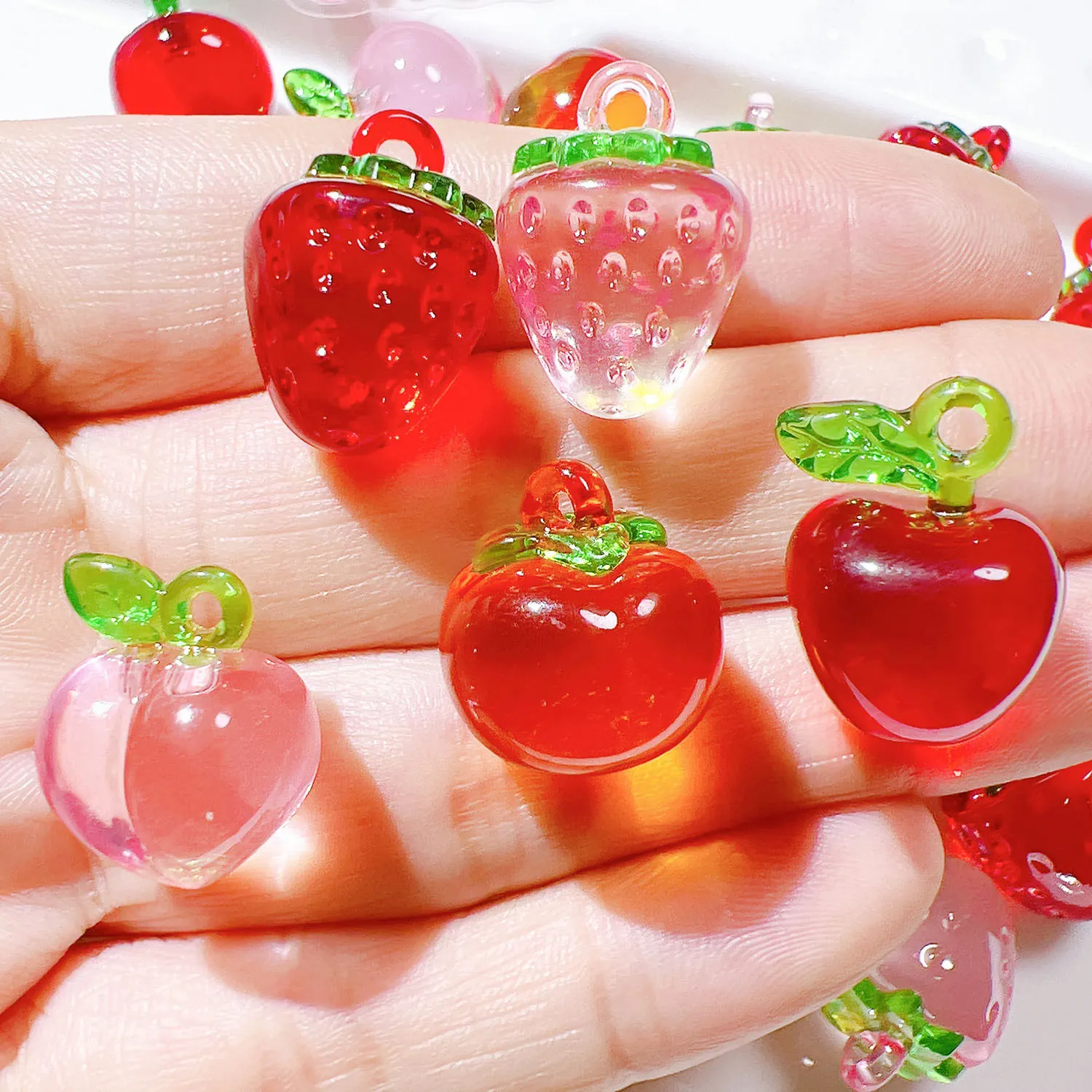 Fruit Charms Resin Pendants Strawberry Peach Apple Transparent DIY Jewelry Making Craft Accessories For Earrings Keychains
