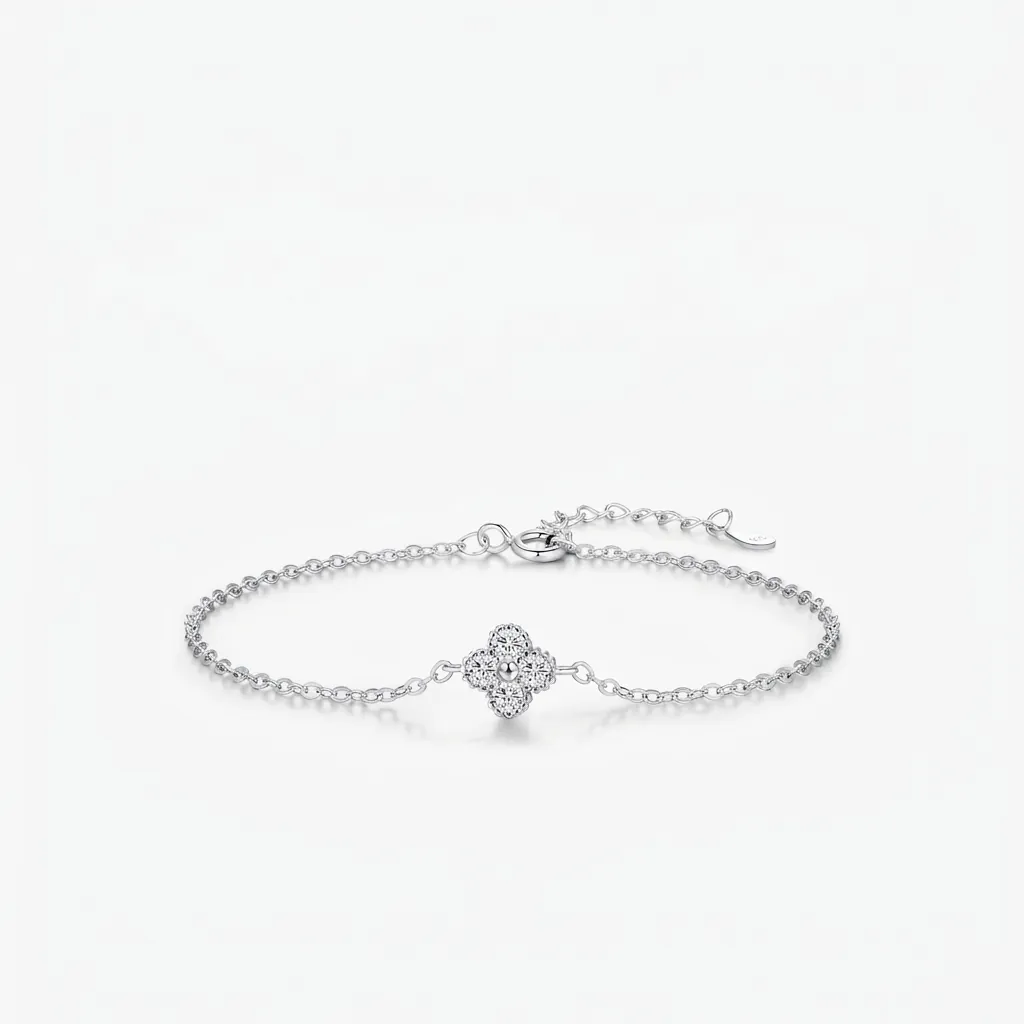 Bracelet Trèfle À Quatre Feuilles En Argent Sterling 925 Pour Femmes Avec Zircon Étincelant Chaîne Réglable Bijoux Chic
