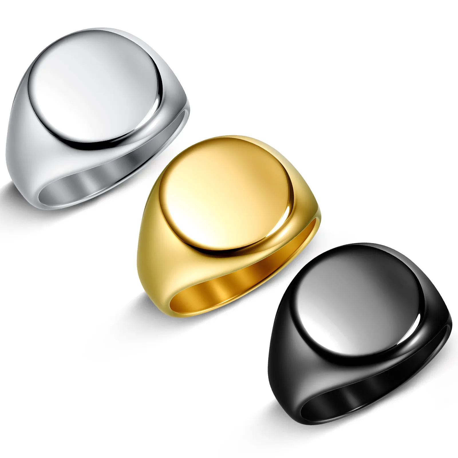 Minimalist Round Signet Ring 304 Stainless Steel High Polished Simple Punk Fashion Band Accessory For Men Unisex