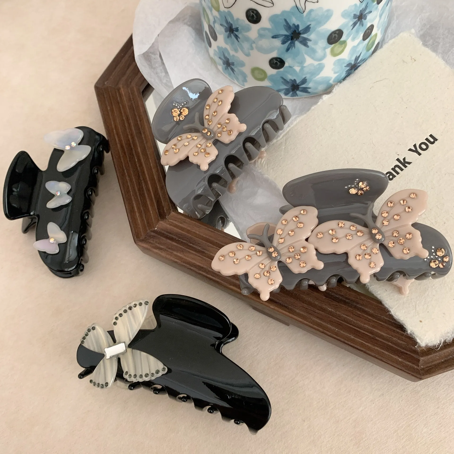 Butterfly Hair Claw Clip Elegant Acetate Resin French Style Decorative With Rhinestone Hair Accessory For Women