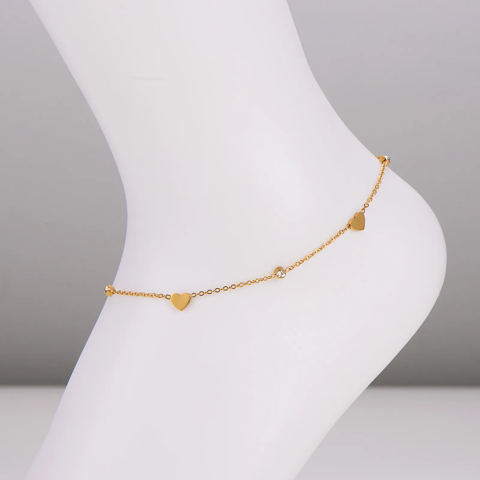 Minimalist Stainless Steel Heart Anklet For Women With Sparkling Rhinestone Pendants Adjustable Summer Beach Jewelry Accessory