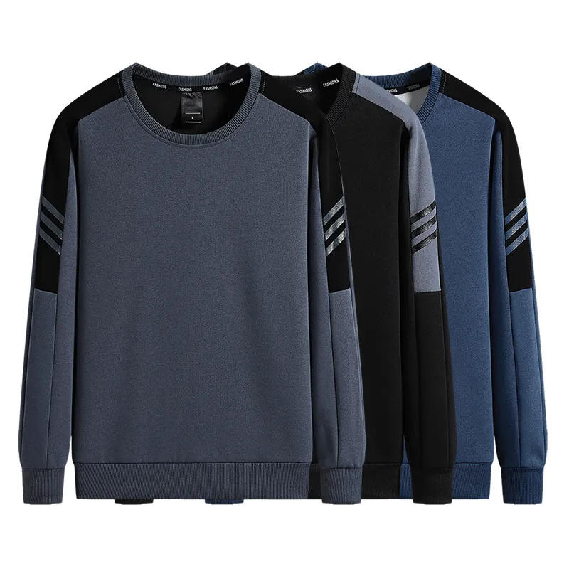 Sweatshirt Homme Design Color Block Manches Longues Col Rond Mélange Polyester Coton Décontracté Sport Streetwear Pull Poignets Nervurés