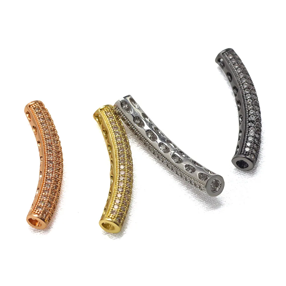 Perline A Tubo Curvo In Zircone Micro Pavimentato Connettori Distanziatori In Rame Per Creazione Di Bracciali E Collane Di Moda Fai Da Te