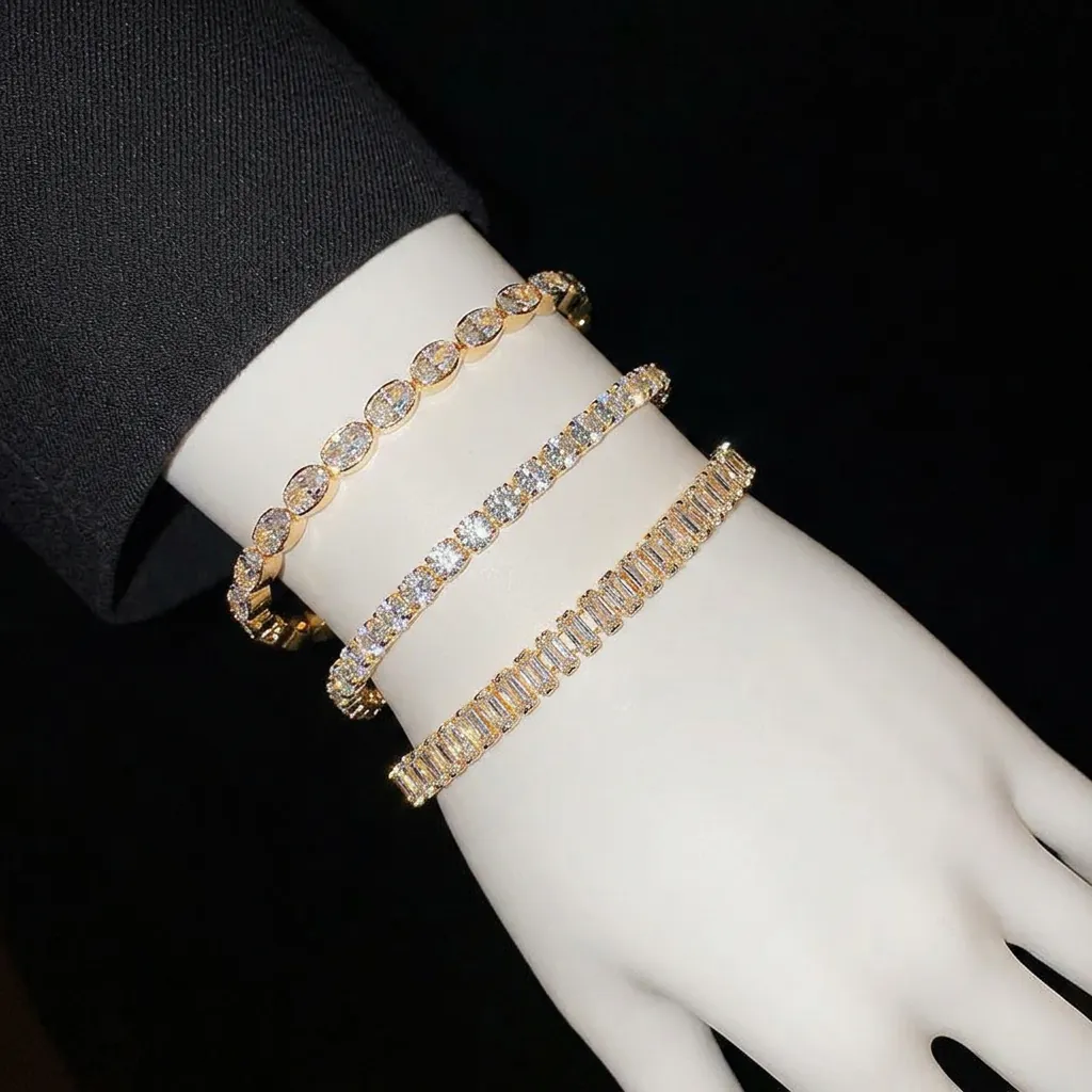 Luxury Zirconia Tennis Bracelet For Women Gold Silver Plated Geometric Crystal Adjustable Bracelet Wedding Jewelry Gift