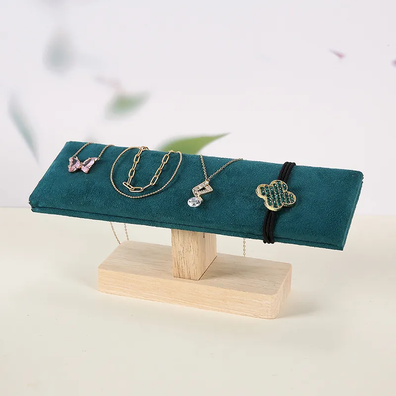 Jewelry Display Stand Rubber Wood T-Bar Bracelet Holder Velvet Watch Organizer Necklace Storage Showcase Professional