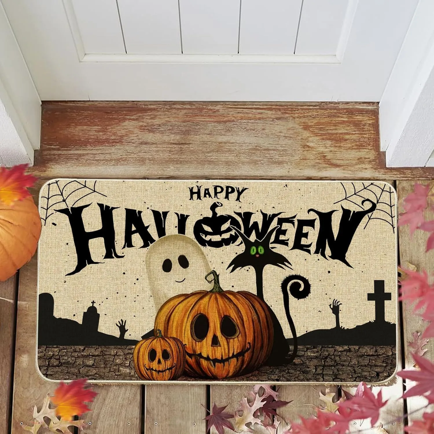 Halloween Türmatte Kürbis Geist Rutschfeste Saugfähige Fußmatte Waschbarer Polyester Kristall Samt Teppich Deko