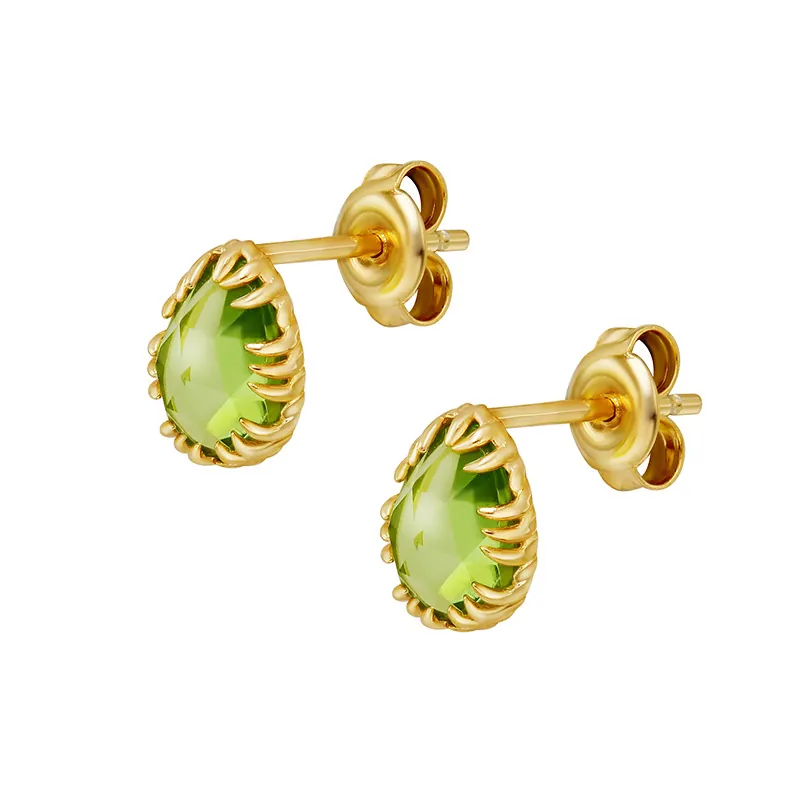 Vintage S925 Silver 14K Gold Plated Water Drop Stud Earrings For Women Green Rhinestone Gemstone Earrings Jewelry