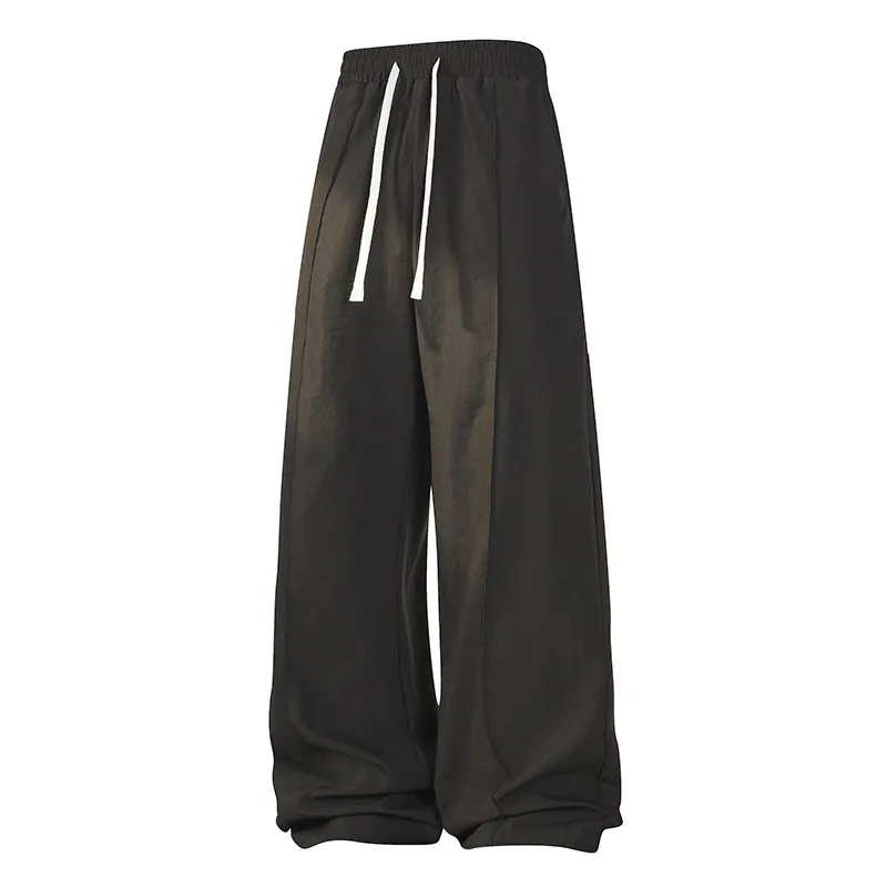Men Wide Leg Sweatpants Drawstring Elastic Waist Loose Fit Drape Solid Color Casual Streetwear Trousers