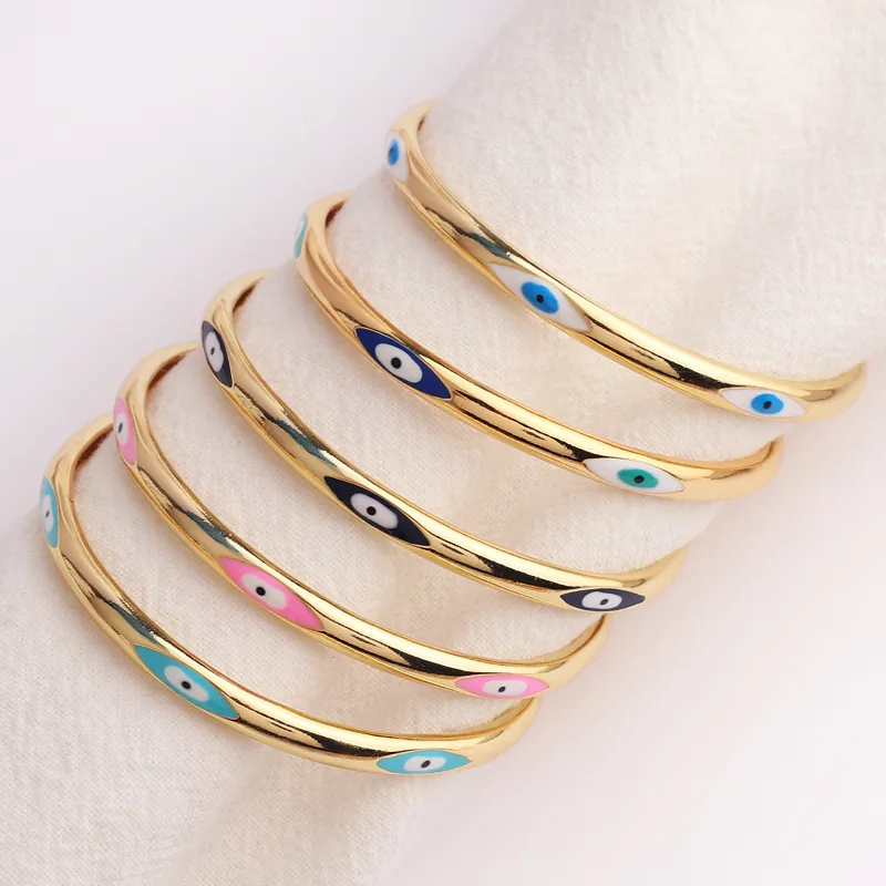 Evil Eye Armreif Verstellbar C Form Armband Emaille Vergoldet Kupfer Schmuck Für Frauen Mode Boho Stil