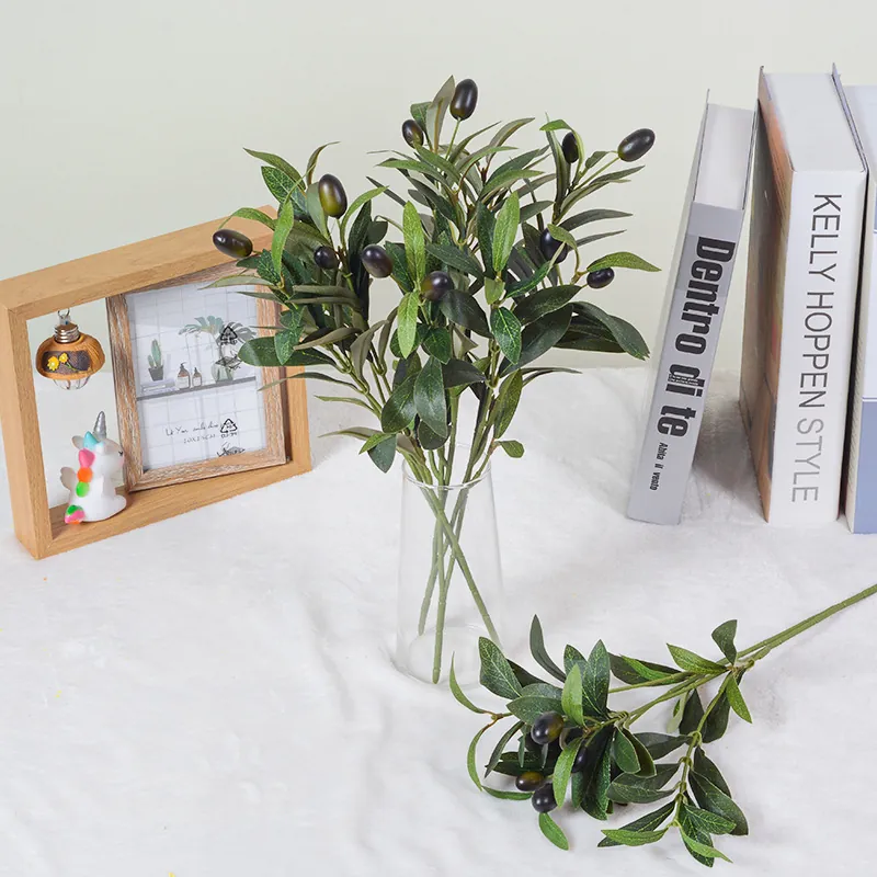 Artificial Olive Branch With Fruit Lifelike Satin Plastic Green Leaves Bendable Stem For Home Wedding Decoration Photography Prop