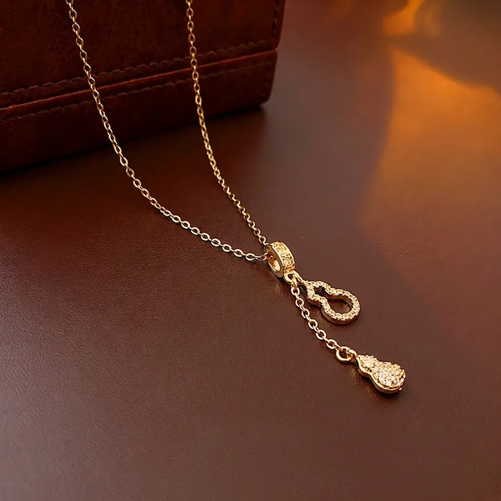 Collier Pendentif Double Calebasse Acier Inoxydable Zircon Incrusté Plaqué Or Bijoux Minimalistes Coréens