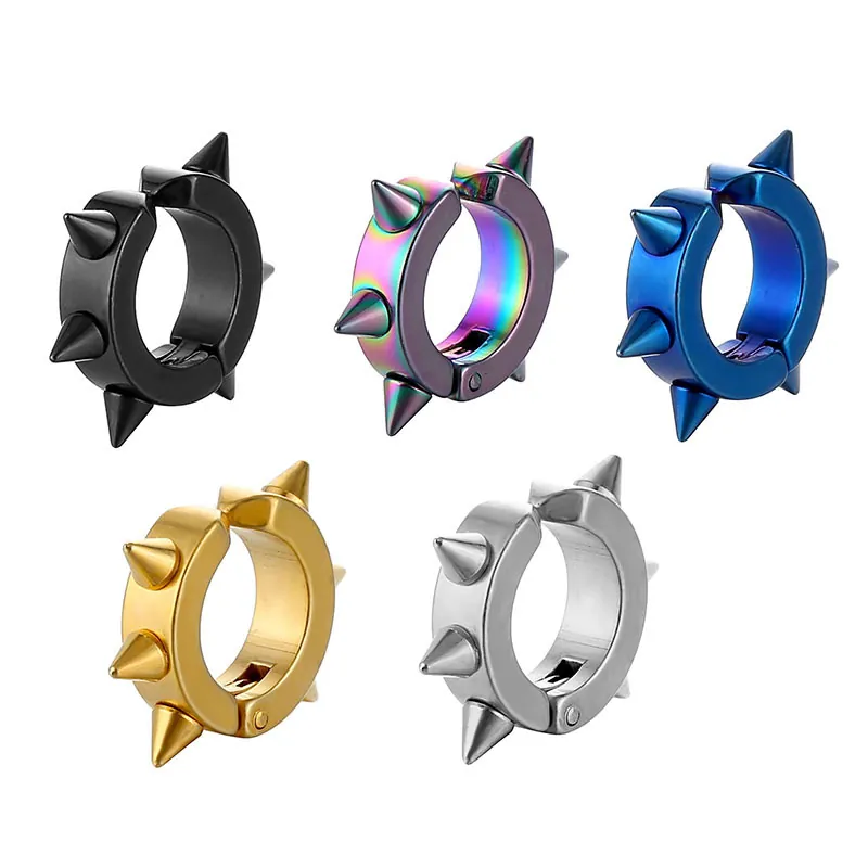Punk Stainless Steel Spike Ear Clip Non Pierced Hoop Earrings Hip Hop Gothic Jewelry For Men Women