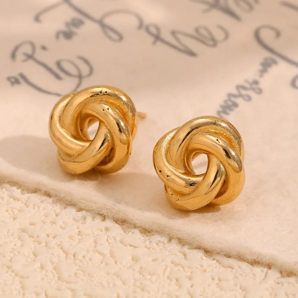 Knot Stud Earrings 18K Gold Plated Stainless Steel Twisted Woven Design Fashion Statement Jewelry For Women Elegant