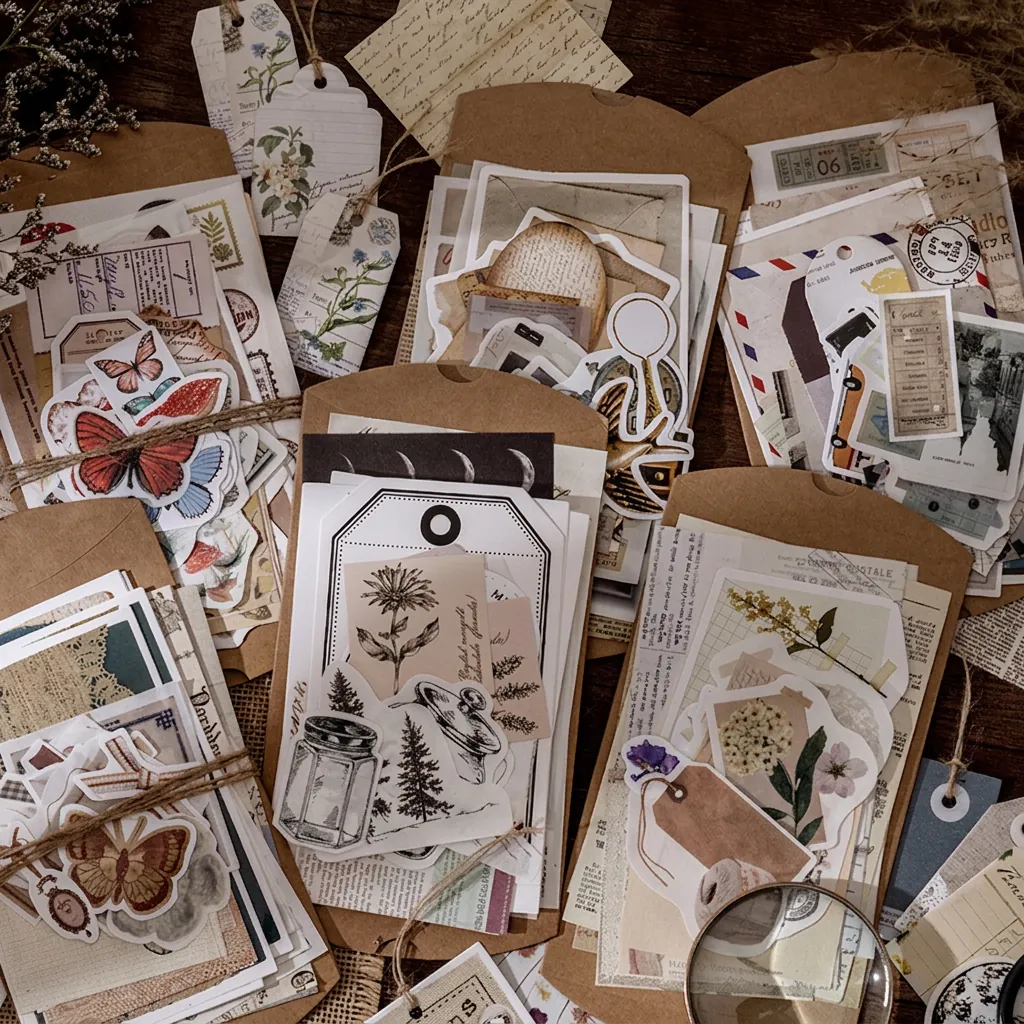 Kit Materiale Scrapbooking Vintage Carta Adesivi Washi Retro Farfalla Fungo Fase Lunare Vecchio Giornale Journaling DIY