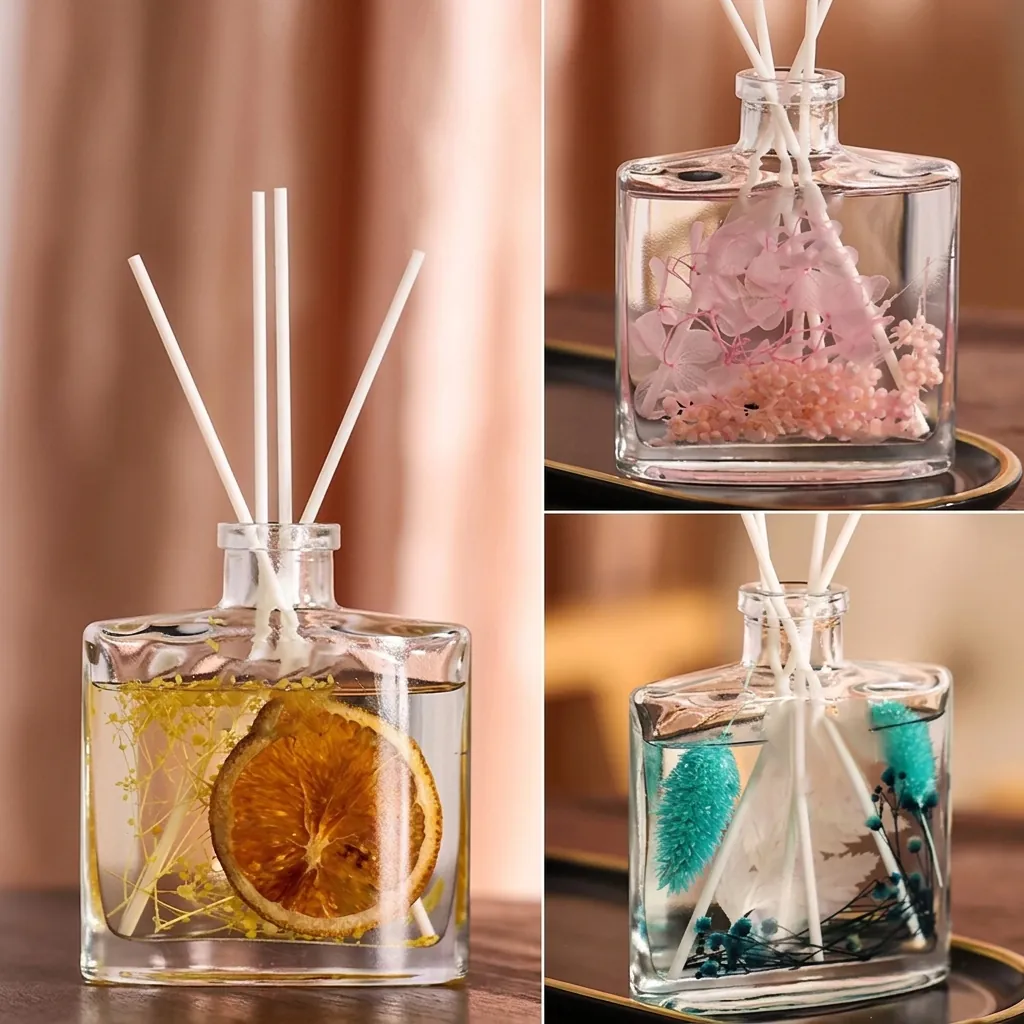Reed Diffuser Flameless Aromatherapy Essential Oil With Dried Flowers Glass Bottle And Fiber Sticks For Indoor Home Decor