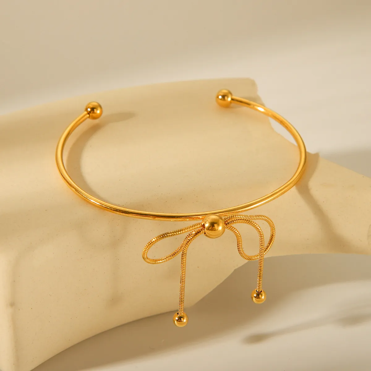 Stainless Steel Bow Bracelet For Women Gold Plated Open Cuff Bangle INS Style Elegant Jewelry Fashion Accessories