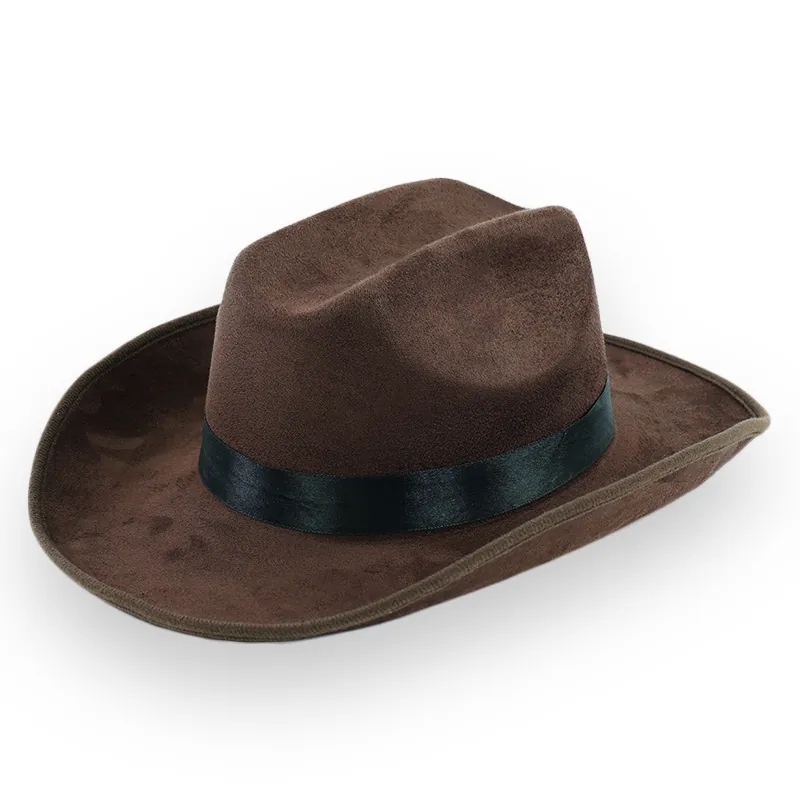 Western Cowboy Hat Faux Suede Wide Brim Polyester Retro Style For Men Women Kids Carnival Party Sun Protection