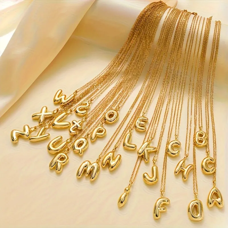 Collana con Pendente Iniziale 26 Lettere Inglesi in Acciaio Inossidabile a Bolla d'Aria Gioielli Galvanici Oro per Uso Quotidiano Unisex