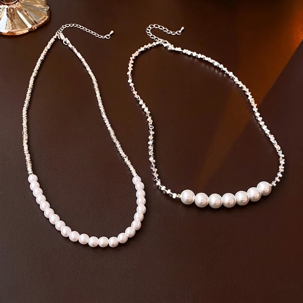 Collier De Künstliche Perles Pour Femmes Alliage Argenté Künstliche Perles Géométriques Élégant Minimaliste Ras Du Cou Réglable