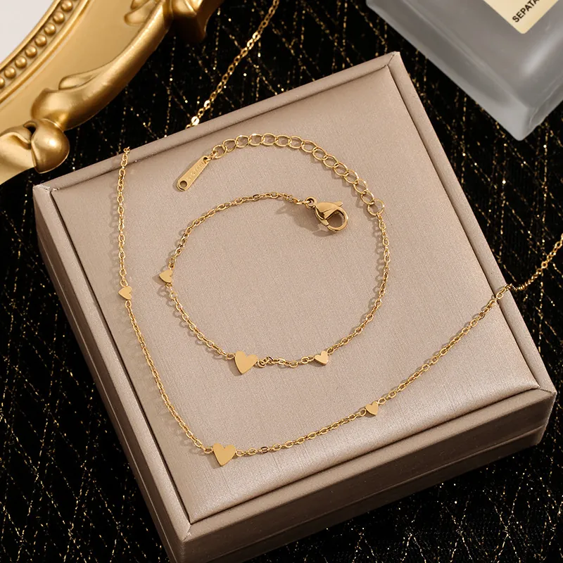 Stainless Steel Three Heart Pendant Necklace Dainty O-Chain Minimalist Jewelry Gift For Women