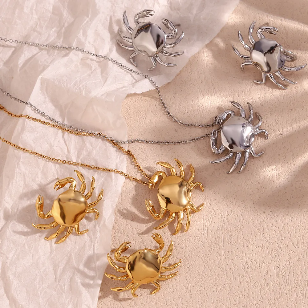 Stainless Steel 18K Gold Plated Crab Pendant Necklace Earrings Jewelry Creative Personalized Animal Jewelry For Women