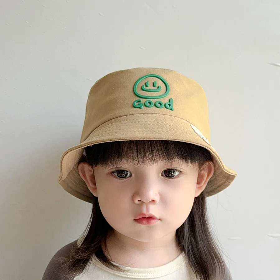 Kids Cotton Bucket Hat Cute Cartoon Smile Bow Lace Sun Protection Outdoor Toddler Summer Sunshade Fisherman Hat