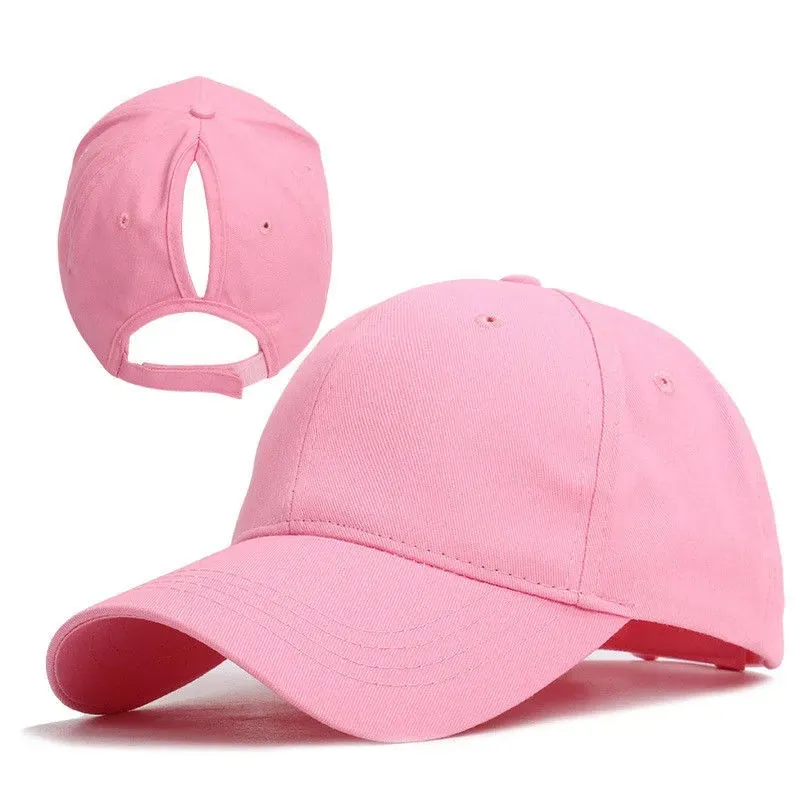 Women Cotton Ponytail Baseball Cap Adjustable Solid Color Sun Hat With Ponytail Hole Breathable Sport Dad Hat For Long Hair