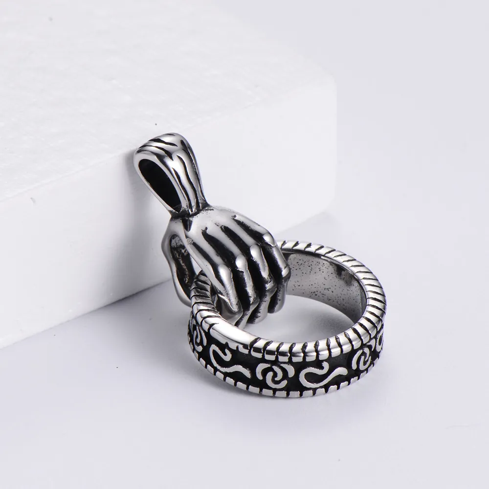 Pendentif Main De Squelette Saisissant Anneau Collier Acier Inoxydable 304 Gothique Punk Rétro Bijoux