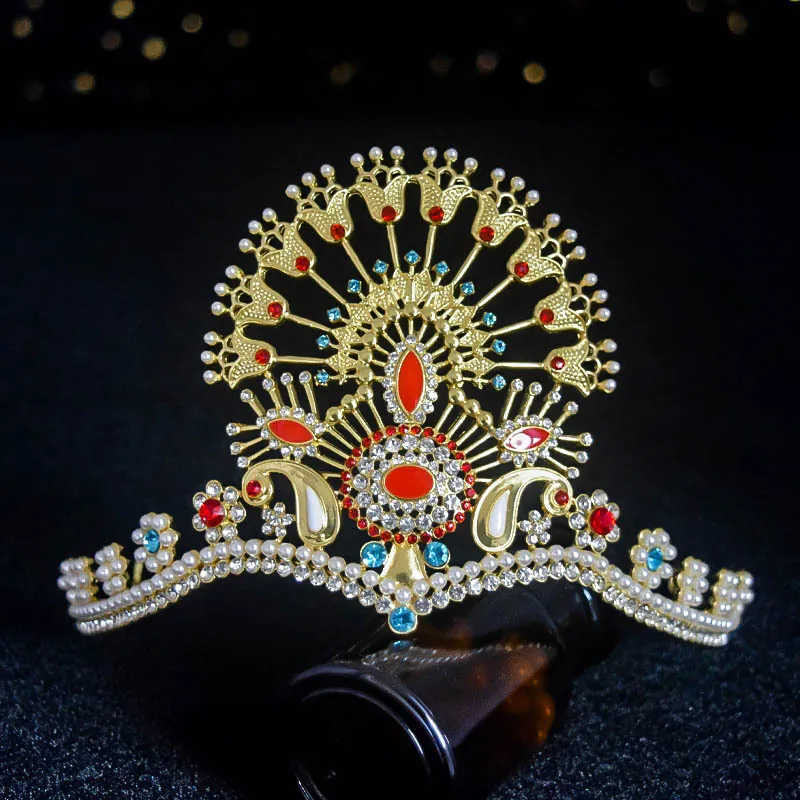 Luxury Bridal Crown Tiara Alloy Faux Artificial Pearl Rhinestone Peacock Fan Design Vintage Wedding Party Hair Accessories