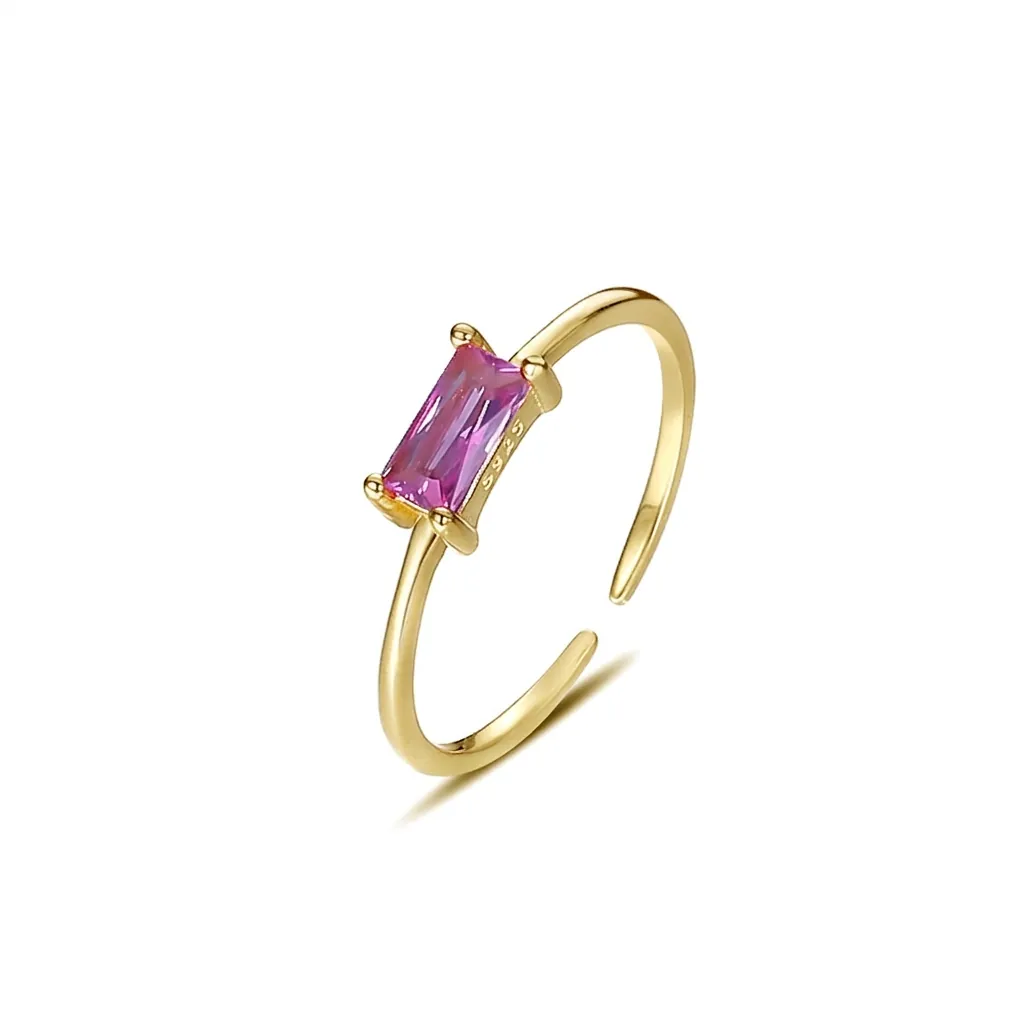 925 Sterling Silver Ring Colorful Rectangular Cubic Zirconia Adjustable Open Band Geometric Square Retro Vintage Women