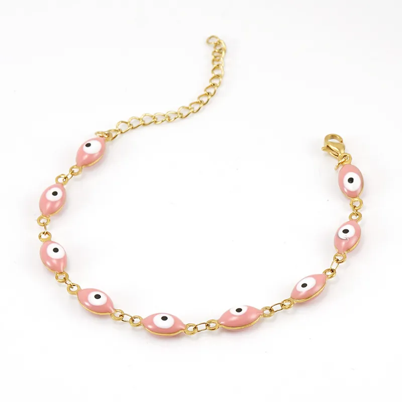 Evil Eye Chain Bracelet Stainless Steel 18K Gold Plated Colorful Enamel Adjustable Link Trendy Jewelry For Women