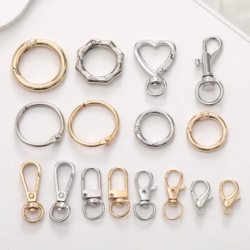 Zinc Alloy Metal Lobster Clasp Spring Ring Swivel Hook For DIY Jewelry Making Bag Hardware Heart Star Round Multi Color