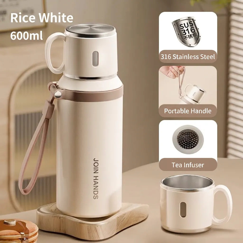 Botella de Agua Aislada al Vacío de Acero Inoxidable 316 Taza Térmica Portátil Con Tapa de Infusor de Té