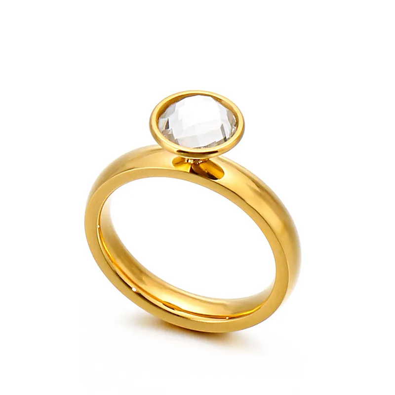 Anello Con Pietra Di Vetro Taglio Rotondo Alla Moda Gioielli Minimalisti In Acciaio Inossidabile Da Donna Oro Rosa