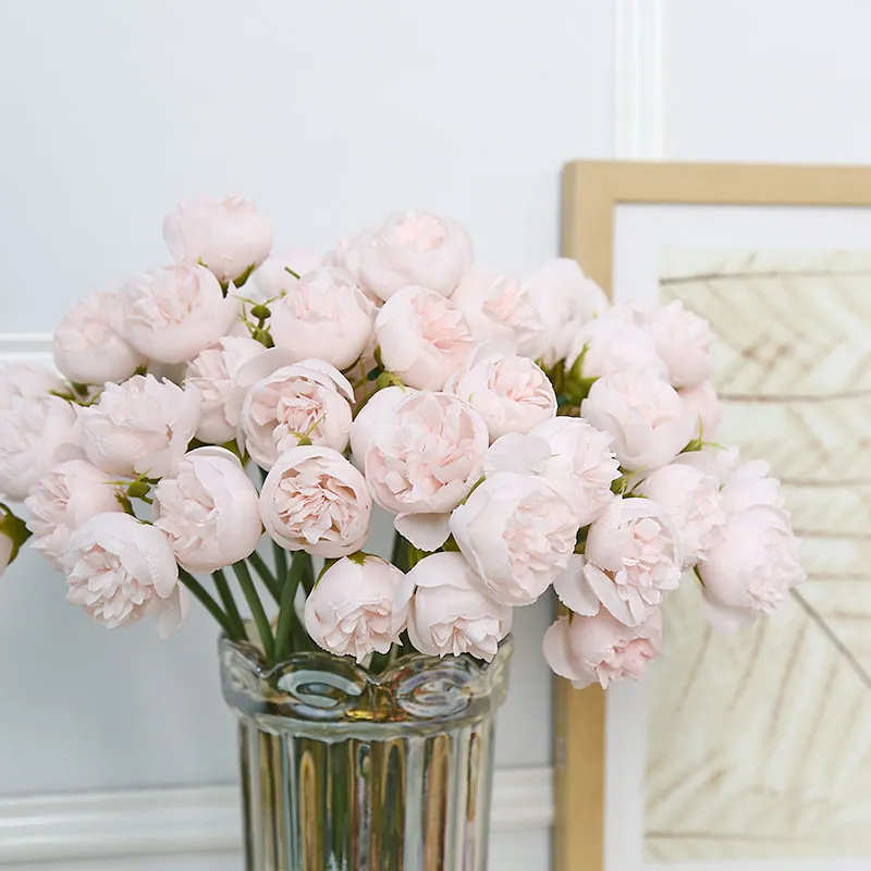 Artificial Tea Rose Flower Bunch Satin Cloth Realistic Multilayered Bouquet For Wedding Home Table Decor Photography Props