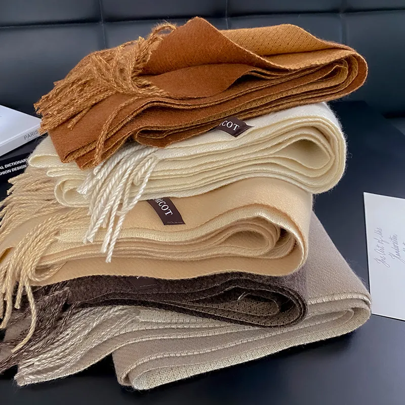 Luxurious Polyester Cashmere-Like Winter Scarf Thick Warm Double Sided Color Block Tassel Shawl Wrap For Women Student