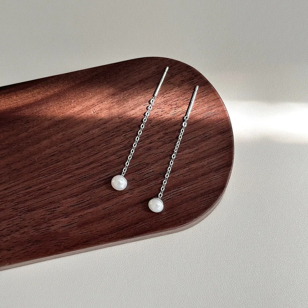 Fils D'oreille En Künstliche Perles Minimalistes Avec Tige En Argent Sterling 925 Longues Boucles D'oreilles Pendantes Bijoux Élégants