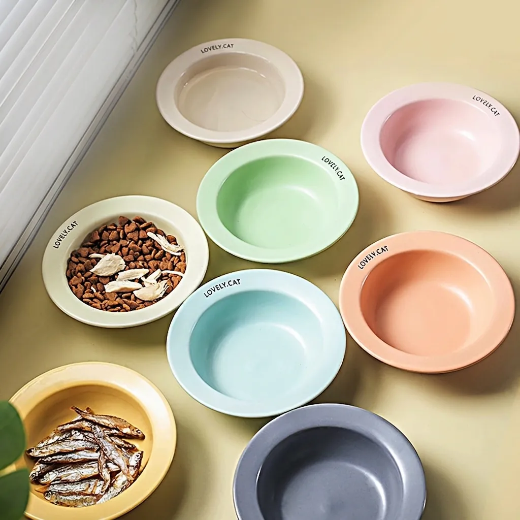Pet Feeding Bowl Ceramic Dish With Elevated Acrylic Stand Neck Protection Macaron Colors For Cats And Dogs