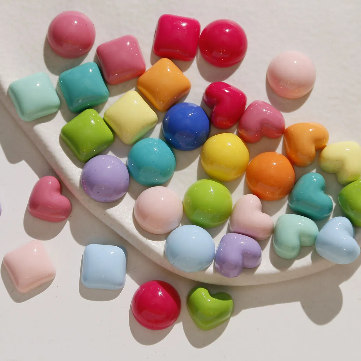 Macaron Colorful Resin Beads Heart Round Square Shapes Polished DIY Jewelry Making For Earring Hairpin Sweet Style