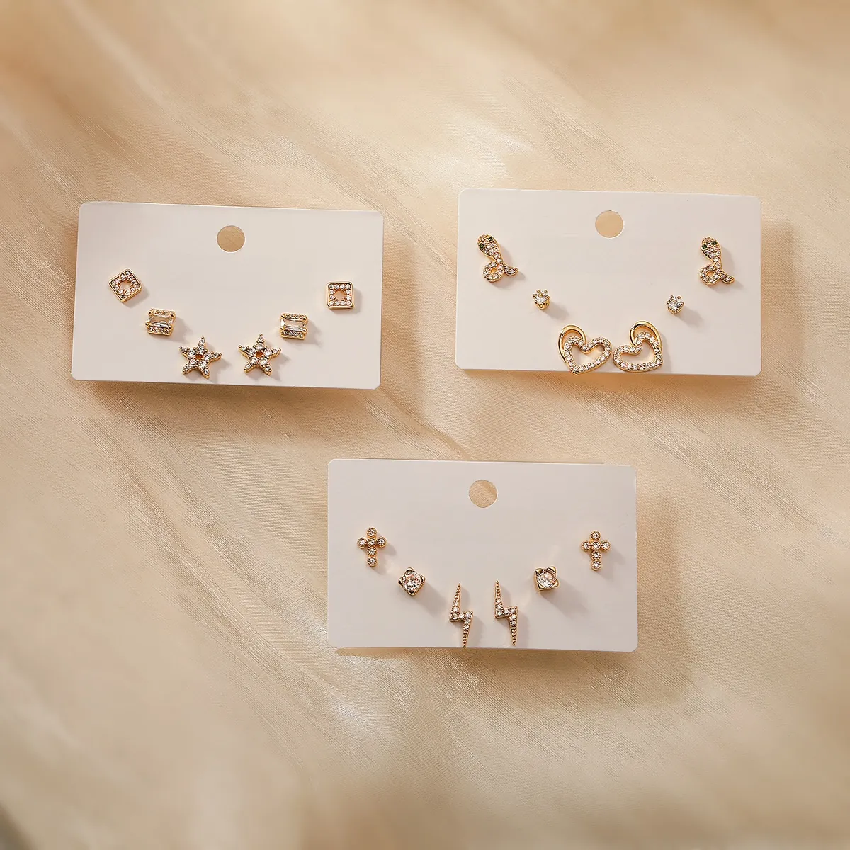Copper Zircon Stud Earrings 18K Gold Plated Mini Geometric Heart Star Snake Fashion Jewelry Women Copper Earring Post