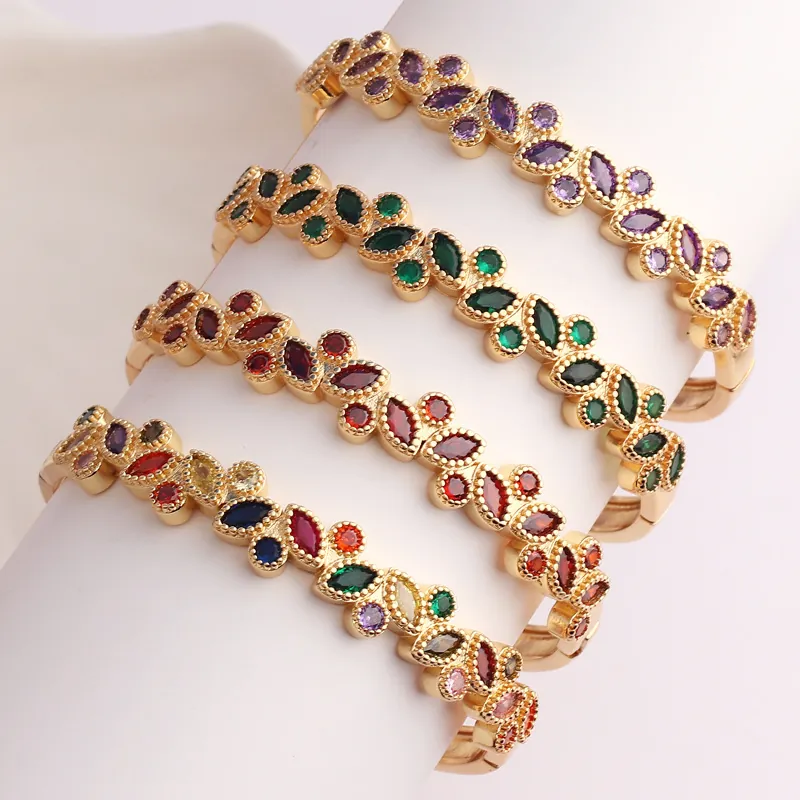 Marquise Cubic Zirconia Bracelet For Women Copper 18K Gold Plated Elegant Geometric Bangle Hand Jewelry Luxury Accessory