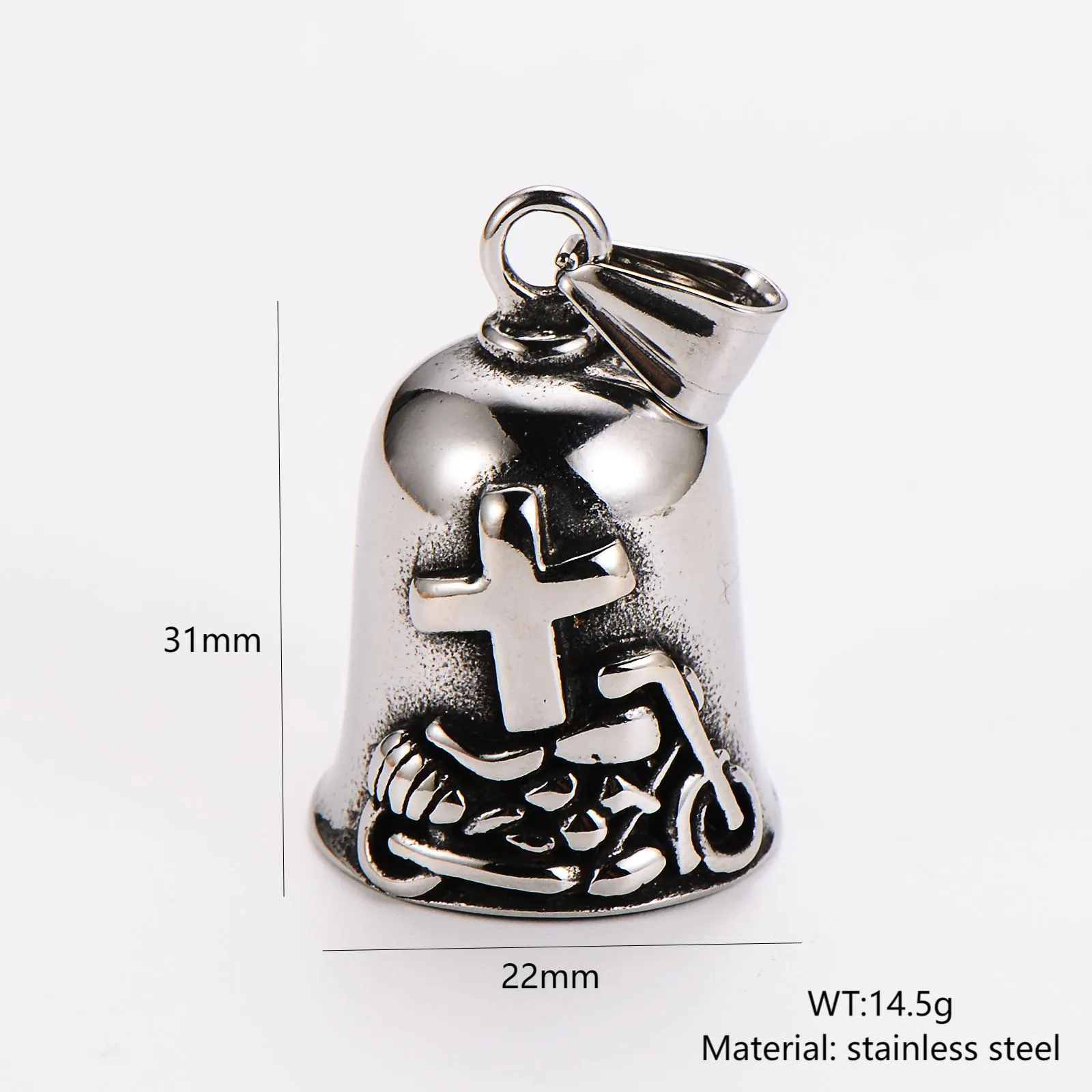 Vintage Cross Bell Pendant Necklace 304 Stainless Steel Biker Motorcycle Guardian Bell Charm Gothic Punk For Men