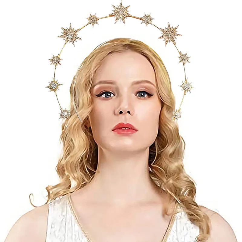 Baroque Star Headband Alloy Rhinestone Bridal Hair Band Double Layer Crown Tiara For Women Wedding Show Accessory