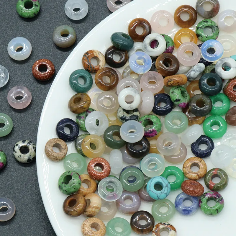 Natural Stone Crystal Agate Donut Beads Large Hole Polished Abacus Shape DIY Jewelry Making Accessories