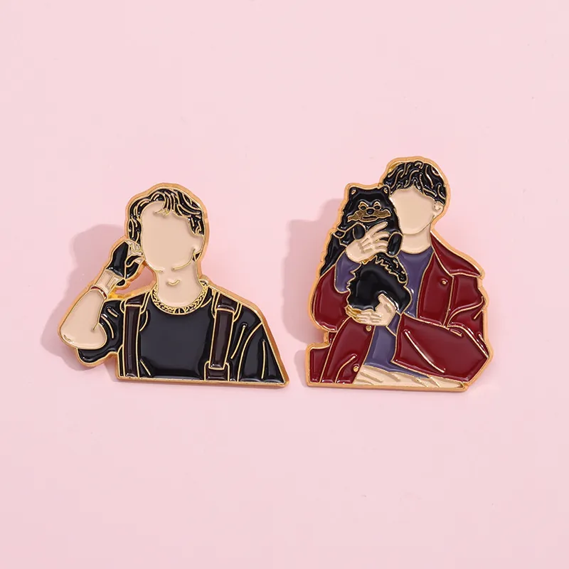 Enamel Brooch Pin Alloy Faceless Character Lapel Badge For Clothing And Bag