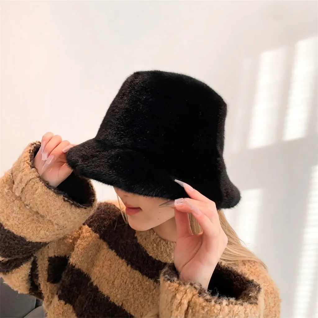 Chapeau Cloche Femme En Fausse Fourrure Hiver Chaud Peluche Épais Coupe Vent Élégant Chapeau Extérieur Fourrure